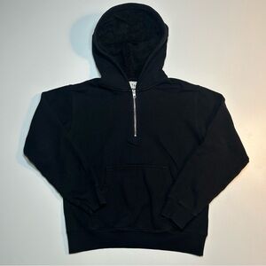 Aritzia Tna Teddy Fleece Lined Half Zip Hoodie Jacket Black Size XS